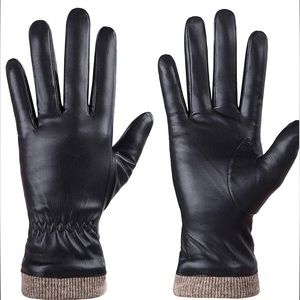 Winter Leather Gloves, Wool Fleece Lined Touchscreen Usable